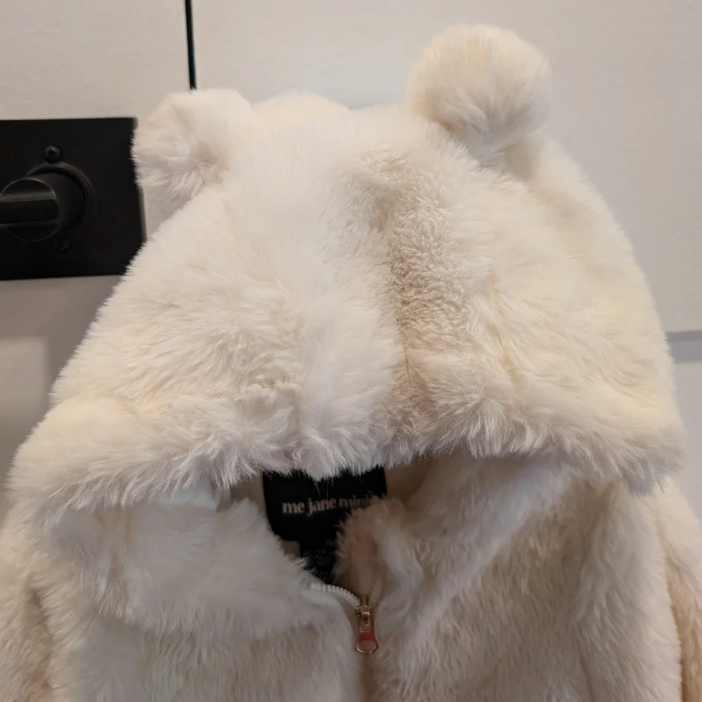 ME JANE MINI baby girl super fuzzy bear ears hooded plush cream jacket - Picture 5 of 11